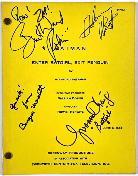 1967 <em>BATMAN</em>TV Show Original Episode Script "Enter Batgirl, Exit Penguin" Signed by Adam West, Burt Ward, Burgess Meredith and Yvonne Craig