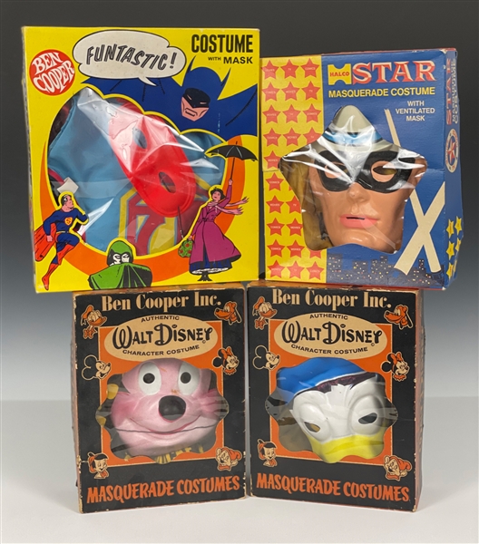 Group of Four 1950s and 1960s "Ben Cooper" and "Halco" Halloween Costumes in Original Boxes – Mickey Mouse, Donald Duck, Superman and The Lone Ranger