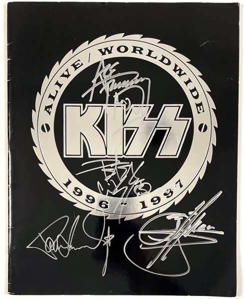 1996-97 KISS "Alive Worldwide" Tour Program Signed by all Four Members on the Cover – Paul Stanley, Gene Simmons, Ace Frehley and Peter Criss