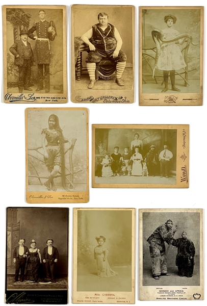 19th & Early 20th Century Freaks and Sideshow Cabinet Photo Collection of Eight Including Barnum and Ringling Brothers Performers