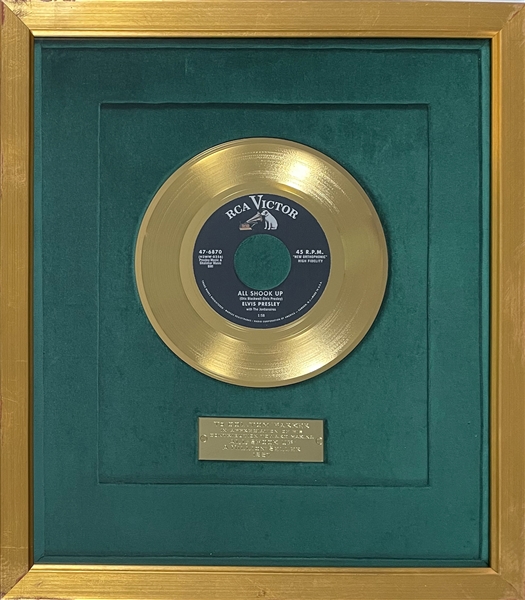 1957 RCA Green Felt Gold Record Award to Colonel Tom Parker for Making Elvis Presley’s “All Shook Up” A Million Seller