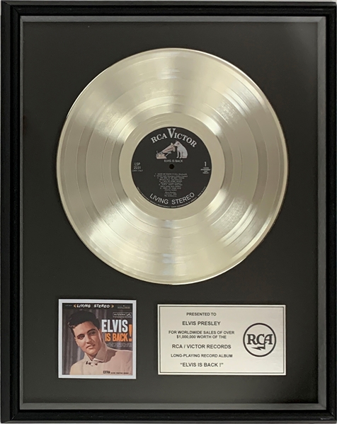RCA Platinum Record Award for Elvis Presleys 1960 LP <em>Elvis is Back!</em> - In-House Award from the 1990s