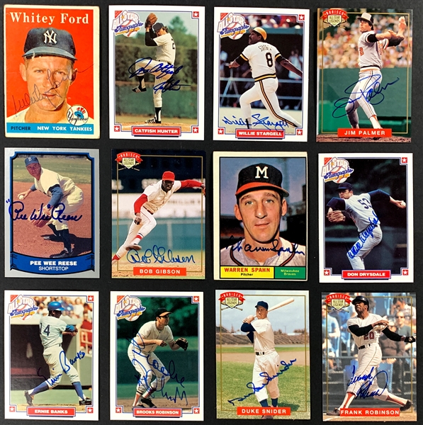 Hall of Famer Signed Baseball Card Collection (12) Incl. Whitey Ford, Catfish Hunter and Others (BAS)