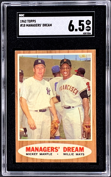 1962 Topps #18 Managers Dream (Mickey Mantle/Willie Mays) – SGC EX-NM+ 6.5