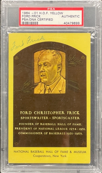 Ford Frick Signed Yellow Hall of Fame Plaque Encapsulated PSA/DNA