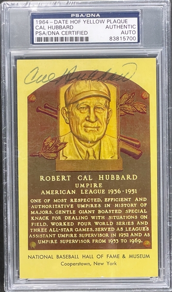 Cal Hubbard Signed Yellow Hall of Fame Plaque Encapsulated PSA/DNA