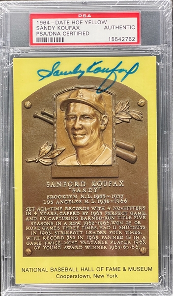 Sandy Koufax Signed Yellow Hall of Fame Plaque Encapsulated PSA/DNA