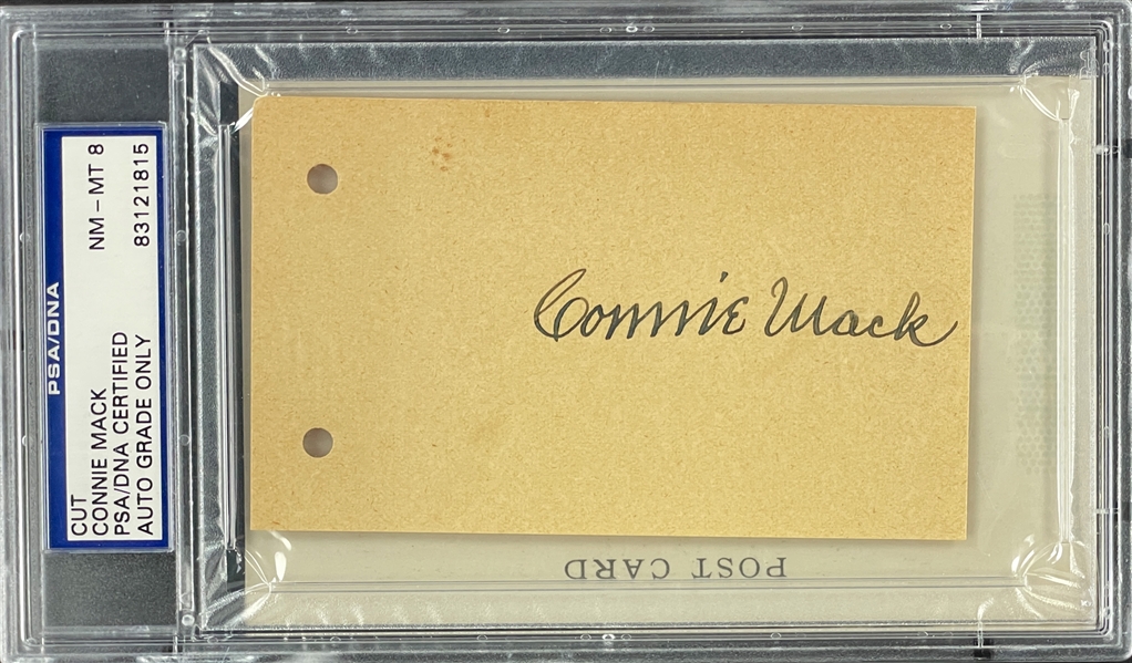 Connie Mack Cut Signature Encapsulated PSA/DNA - Graded 8 - Plus Black and White Hall of Fame Plaque