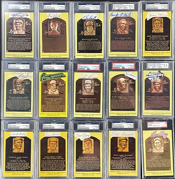 Hall of Famer Cut Signatures (15) on Yellow Hall of Fame Plaques Encapsulated PSA/DNA