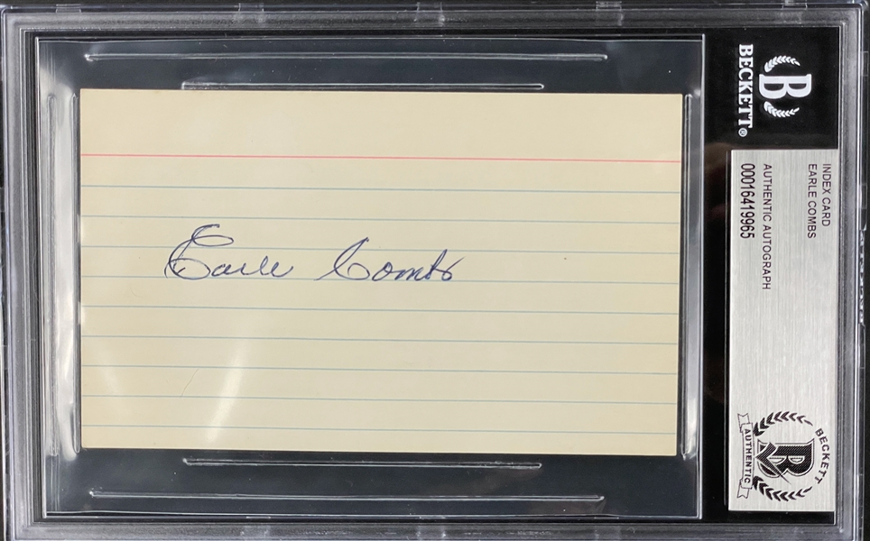 Earle Combs Signed Index Card (Beckett Encapsulated)