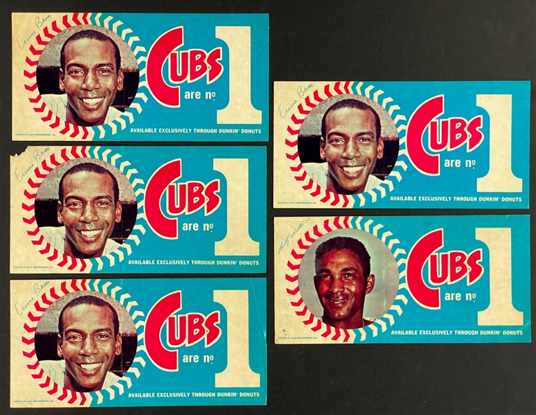 1970 Dunkin Donuts Cubs Bumper Stickers (5) with Ernie Banks and Billie Williams 
