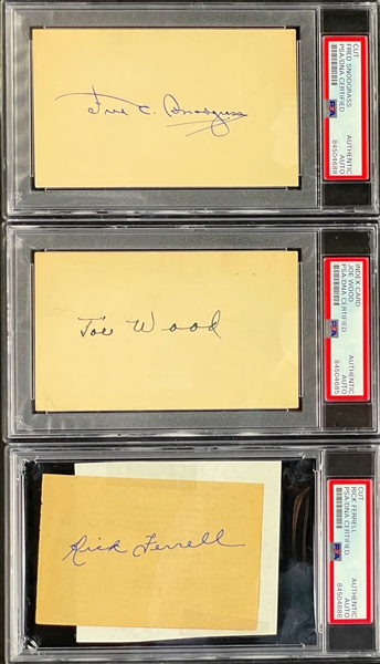 Joe Wood, Fred Snodgrass and Rick Ferrell Signed Index Cards (PSA/DNA Encapsulated) 