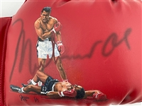 Muhammad Ali Signed Everlast Boxing Glove with Original Jolene Jessie Painting (1/1) of His Famous Knockout of Sonny Liston