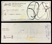 Phil Spector Signed “Phil Spector Productions” Check and 1960's Estelle Bennett (Ronettes) Signed Autograph Book Page