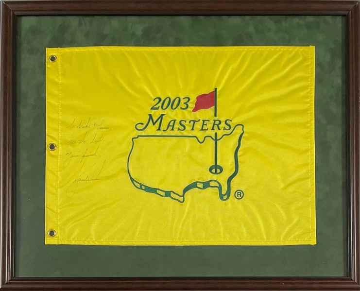 Tiger Woods Signed and Inscribed 2003 Masters Flag in Framed Display