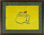 Tiger Woods Signed and Inscribed 2003 Masters Flag in Framed Display