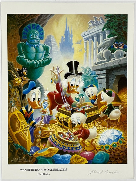 Carl Barks Signed “Wanderers of Wonderland” Print with Donald Duck, Huey, Dewey and Louie and Scrooge McDuck