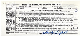 Sandy Koufax Signed 1967 IRS W-4 Form for His First Year of Retirement from the Los Angeles Dodgers
