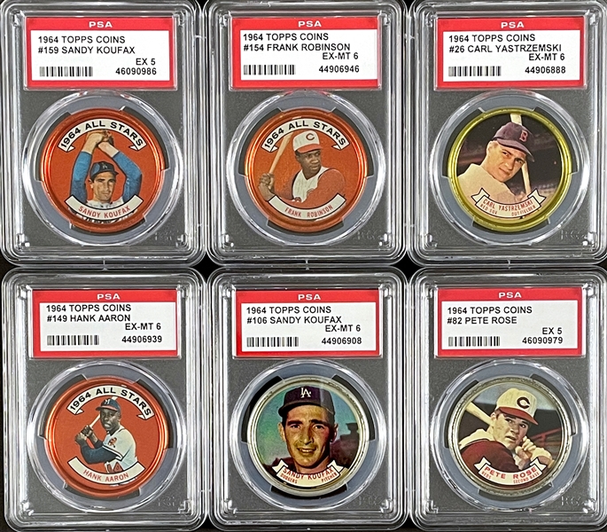 Group of Ten PSA Graded 1964 Topps Coins with Three Mickey Mantles (Both All Stars!)