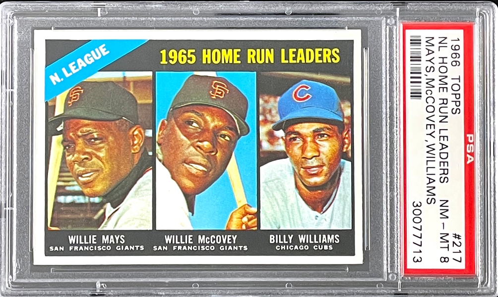 1966 Topps #217 NL Home Run Leaders (Mays McCovey Williams) - PSA  NM-MT 8