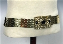 Elvis Presley Owned Gold-Colored Belt with Large Ornate Buckle Gifted to His Aunt Delta Biggs