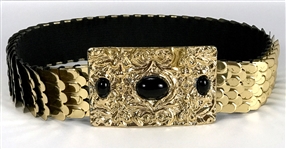 Elvis Presley Owned Gold-Colored Belt with Large Ornate Buckle Gifted to His Aunt Delta Biggs