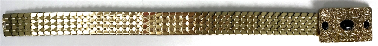 Elvis Presley Owned Gold-Colored Belt with Large Ornate Buckle Gifted to His Aunt Delta Biggs