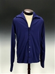 Elvis Presley Owned Custom Made Blue Nylon V-Neck Button Down Shirt Gifted to His Cousin Billy Smith