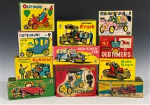1950's to 1970's Collection of 12 “Old Timer” Friction Toys in Original Boxes - Line Mar, SSS, K and Modern Toys Brands