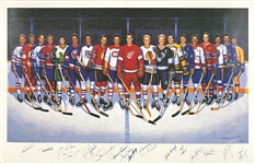 NHL 500 Goal Scorers Signed Ron Lewis LE Print (689/100) Signed by 16 Hall of Famers Incl. Gordie Howe, Bobby Hull and Johnny Bucyk