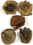 Collection of Five Early 20th Century Store Model Baseball Gloves and Mitts - Including Spalding and D&M Examples