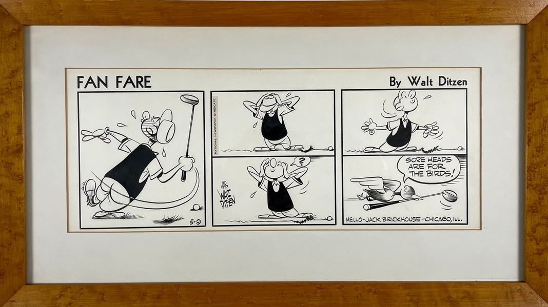 1957 Walt Ditzen Comic Strip Original Artwork Inscribed “Hello-Jack Brickhouse-Chicago, ILL.”