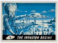 1962 Topps “Mars Attacks” #1 The Invasion Begins Production Color Proof with Black and Cyan Plates (2 Pieces)