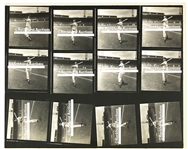 34 Images of Ted Williams Swinging on Four 1950's Medium Format Film Proof Sheets from Noted Baseball Photographer George Woodruff