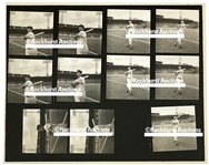 34 Images of Ted Williams Swinging on Four 1950's Medium Format Film Proof Sheets from Noted Baseball Photographer George Woodruff