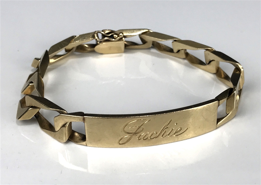 1972 Elvis Presley Gifted 14k Gold "Jackie Kahane" Bracelet with "TCB Historian from Elvis" Engraved on the Reverse