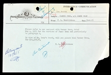 Incredible and Historic Agreement Between MGM and Warner Bros. Allowing Elizabeth Taylor to Act in <em>GIANT</em> and James Dean to Act in <em>Somebody Up There Likes Me</em>
