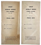 1937 World Series Press Pass Badges, BWA Letter and Envelopes for New York Yankees vs. Giants – Games 1-5