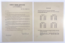 1937 World Series Press Pass Badges, BWA Letter and Envelopes for New York Yankees vs. Giants – Games 1-5