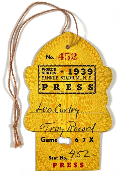1939 World Series Press Pass, BWA Letter and Envelopes for New York Yankees vs. Cincinnati Reds – Games 1 and 2