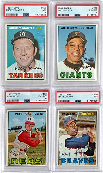 HIGH GRADE 1967 Topps Baseball Complete Set (609) with 16 PSA Graded Incl. Mantle, Mays, Aaron, Rose, Seaver Rookie, Carew Rookie and Others