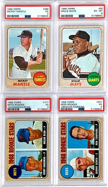 1968 Topps Baseball Complete Set (598) with PSA Graded Mantle, Mays, Ryan Rookie and Bench Rookie