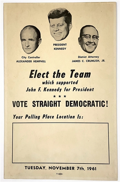 President John F. Kennedy Campaign Poster – 1961 Philadelphia “Coat Tail” Poster