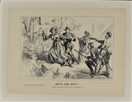 1865 J.H. Bufford Lithograph “JEFF”S LAST SHIFT” Picturing Confederate President Jefferson Davis Fleeing Disguised as a Woman