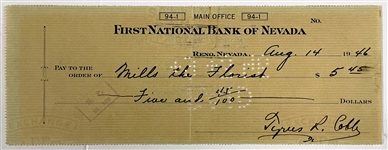 Ty Cobb Signed Check in Framed Display with Conlon Cobb Sliding Image