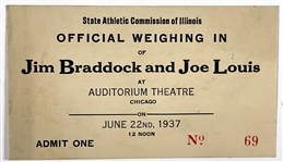 June 22, 1937, Jim Braddock vs. Joe Louis “Official Weighing In” Full Ticket - Noon on the Day of the Fight