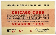 1944 Chicago Cubs ”Stockholders Pass” - Tougher World War II Era Pass