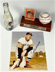 Ted Williams Signed Photo, Signed Baseball, 1958 Topps Card - Plus “Ted's Creamy Root Beer” Bottle