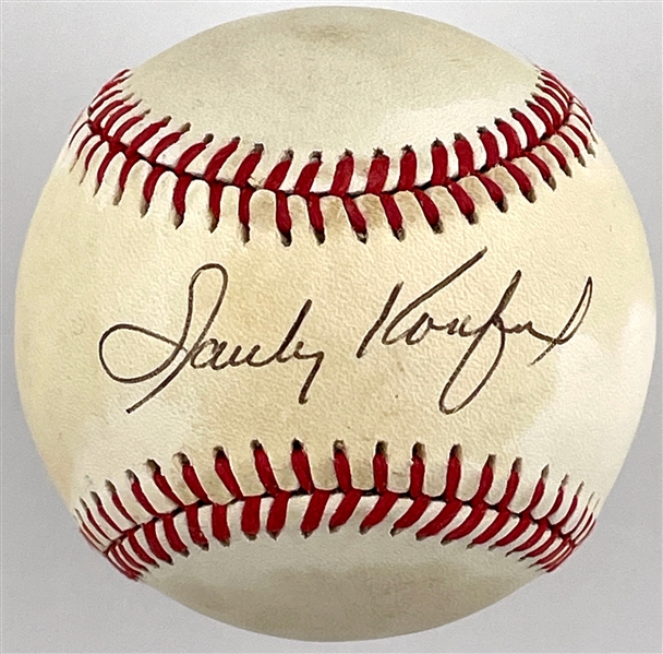 Sandy Koufax Signed Baseball in Display with 1955 Topps #123 Sandy Koufax Rookie Card