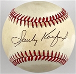 Sandy Koufax Signed Baseball in Display with 1955 Topps #123 Sandy Koufax Rookie Card